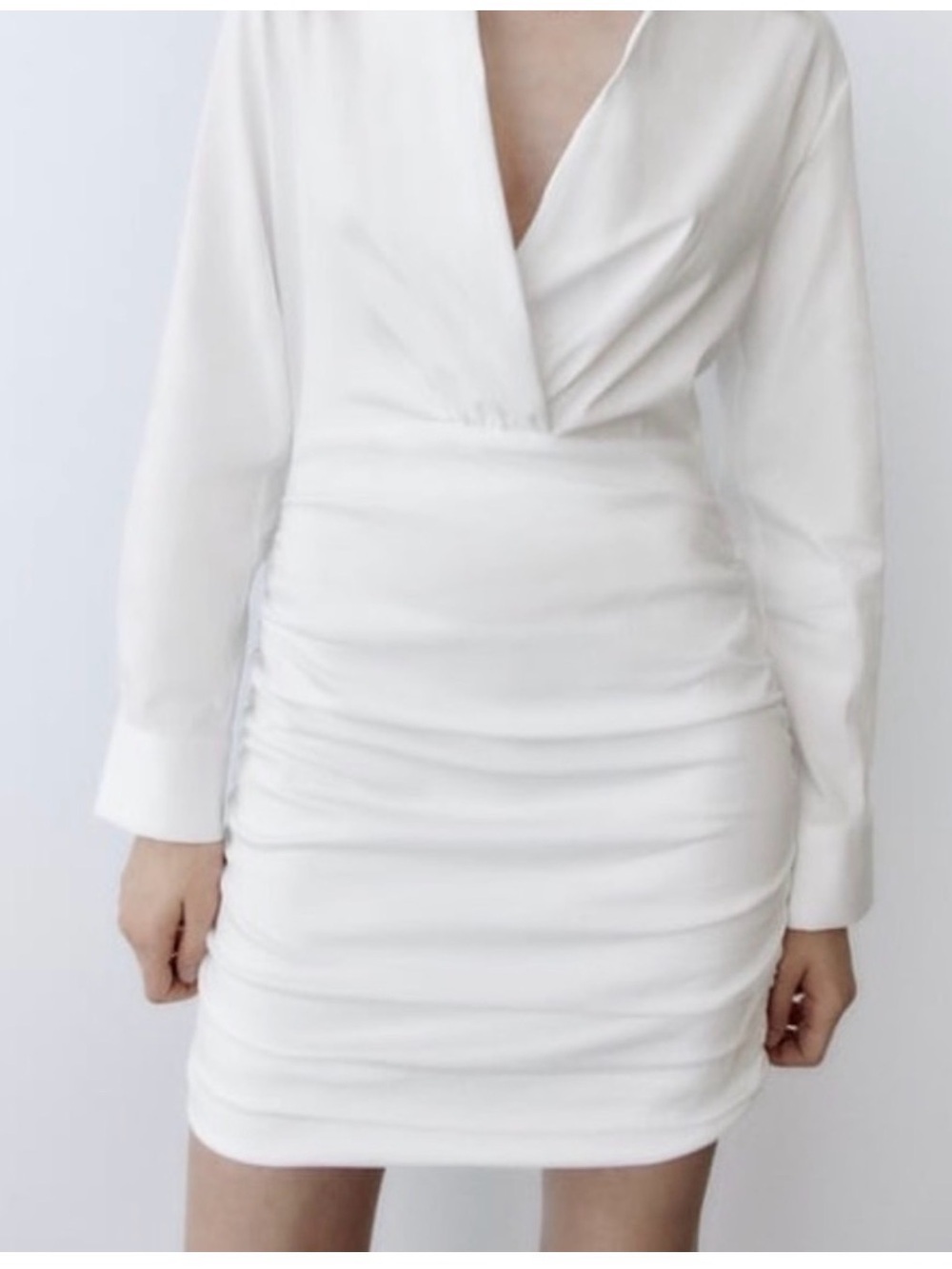 NWOT Zara White Shirt Dress Mini Bodycon Minimalist Wrap Top Preppy Women’s XS - Picture 4 of 15